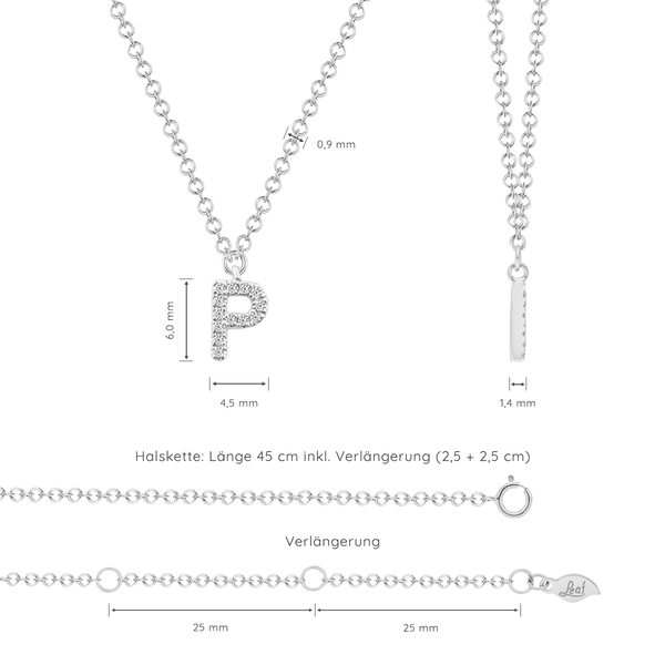 Leaf Jewelry Halskette Letter "P", 14 K Weißgold mit Diamanten Letzte 3 Tage