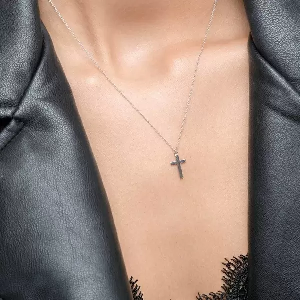 Leaf Jewelry Halskette Kreuz, 14 K Weißgold Letzter Tag