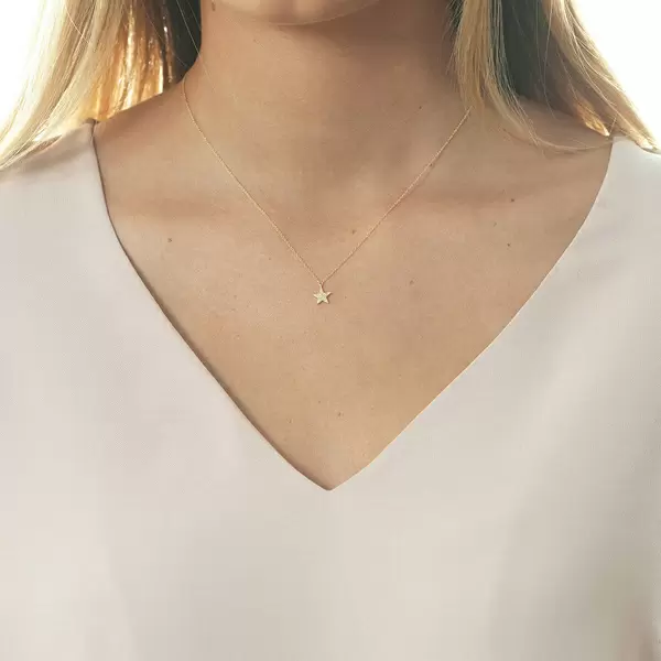 Leaf Jewelry Halskette Stern mit Diamanten, 18 K Gelbgold Bis zu 60% Rabatt