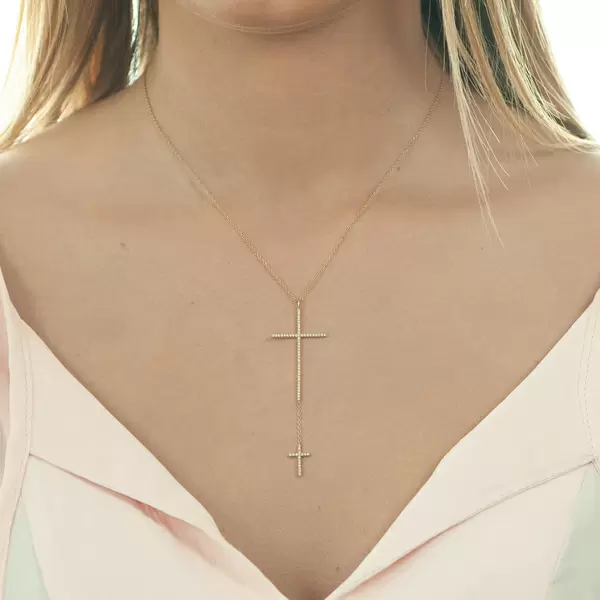 Leaf Jewelry Halskette 2 Kreuze mit Diamanten, 18 K Gelbgold Nur für heute