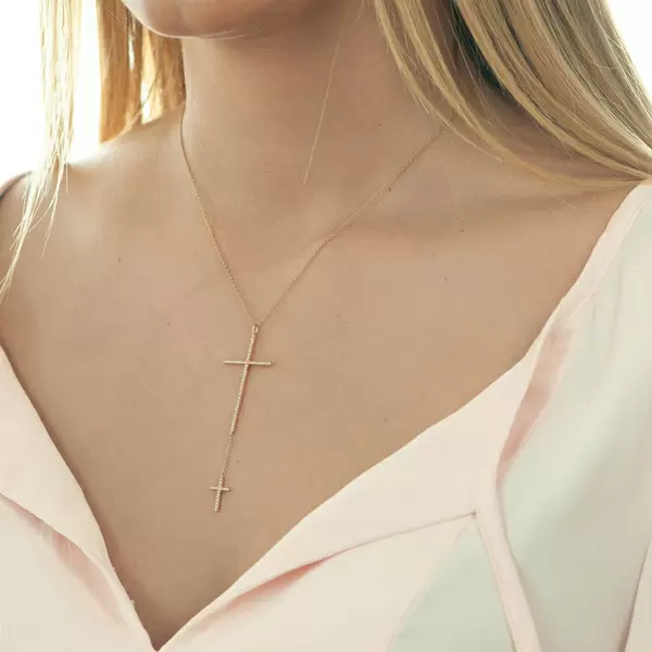 Leaf Jewelry Halskette 2 Kreuze mit Diamanten, 18 K Gelbgold Nur für heute