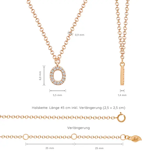 Leaf Jewelry Halskette Letter "O", 14 K Rosegold mit Diamanten Bis zu 55% Rabatt