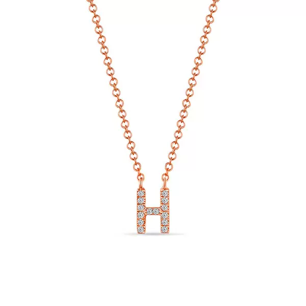 Leaf Jewelry Halskette Letter "H", 14 K Rosegold mit Diamanten Begrenzt auf 3 Tage