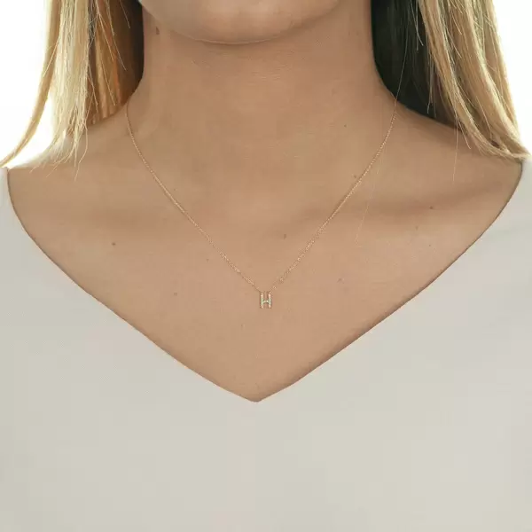 Leaf Jewelry Halskette Letter "H", 14 K Rosegold mit Diamanten Begrenzt auf 3 Tage