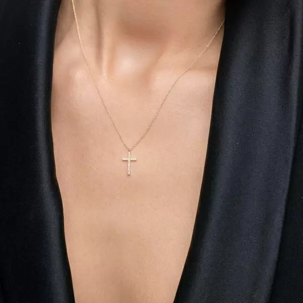 Leaf Jewelry Halskette Kreuz mit Diamanten, 18 K Gelbgold Im Verkauf