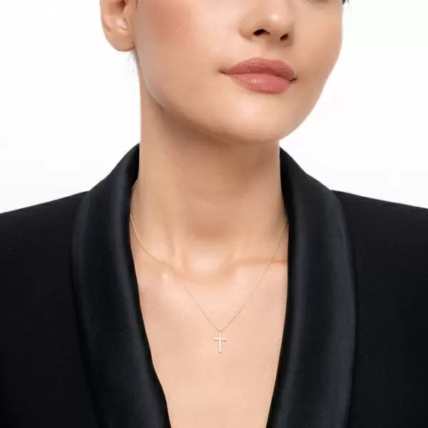 Leaf Jewelry Halskette Kreuz mit Diamanten, 18 K Gelbgold Im Verkauf