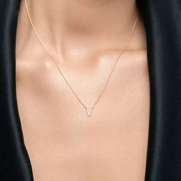 Leaf Jewelry Halskette Letter "V", 14 K Weißgold mit Diamanten zollfrei