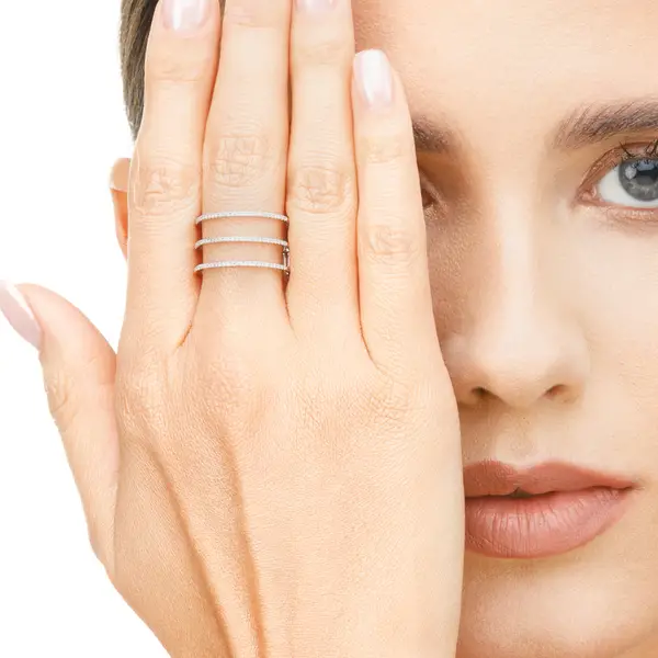 Leaf Jewelry Ring Triple mit Diamanten, 18K Weißgold Rabatte dieses Monats