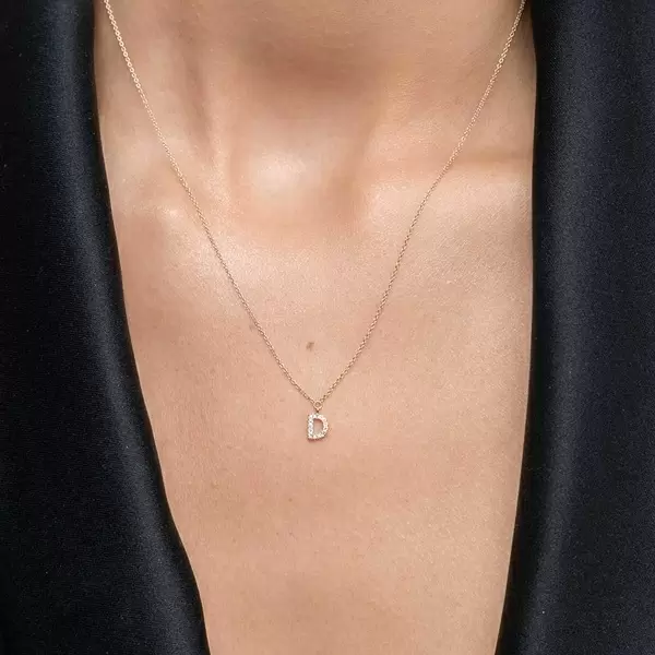 Leaf Jewelry Halskette Letter "D", 14 K Rosegold mit Diamanten Hotsell