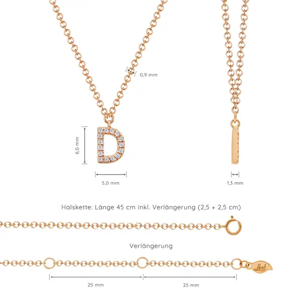 Leaf Jewelry Halskette Letter "D", 14 K Rosegold mit Diamanten Hotsell