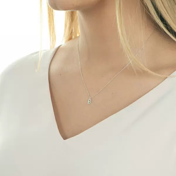 Leaf Jewelry Halskette Letter "B", 14 K Weißgold mit Diamanten Meist gekauft