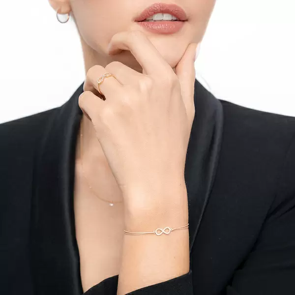 Leaf Jewelry Glücksbändchen Infinity mit Diamanten, 18 K Rosegold, Schwarz Blitzverkäufe