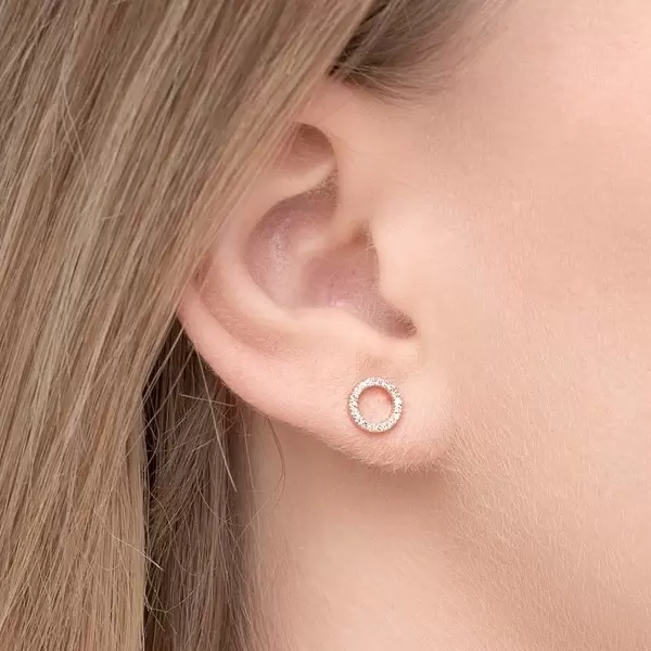 Leaf Jewelry Ohrringe Circle mit Diamanten, 18 K Rosegold Rabatt
