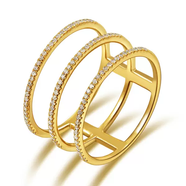 Leaf Jewelry Ring Triple mit Diamanten, 18K Gelbgold