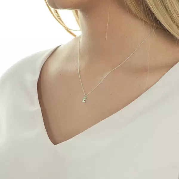 Leaf Jewelry Halskette Letter "E", 14 K Weißgold mit Diamanten Versandkostenfrei