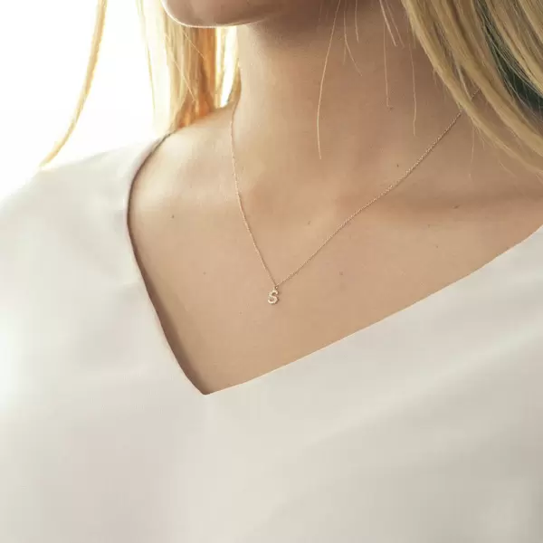Leaf Jewelry Halskette Letter "S", 14 K Rosegold mit Diamanten Exklusivangebot