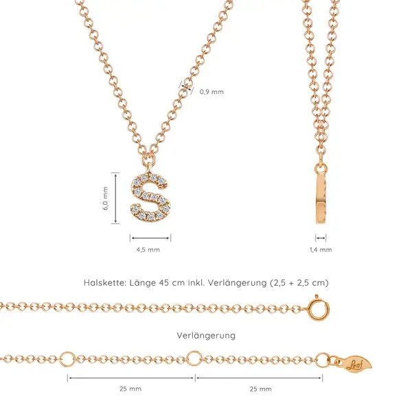 Leaf Jewelry Halskette Letter "S", 14 K Rosegold mit Diamanten Exklusivangebot
