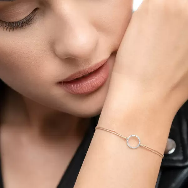 Leaf Jewelry Glücksbändchen Circle mit Diamanten, 18 K Weißgold, Beige Preisnachlass