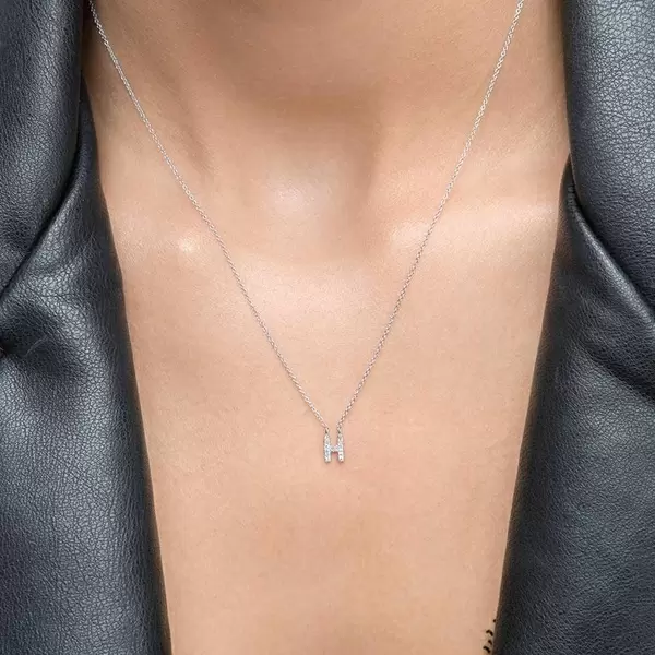 Leaf Jewelry Halskette Letter "H", 14 K Weißgold mit Diamanten Cyber Monday