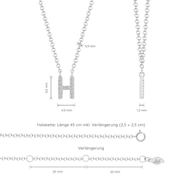 Leaf Jewelry Halskette Letter "H", 14 K Weißgold mit Diamanten Cyber Monday