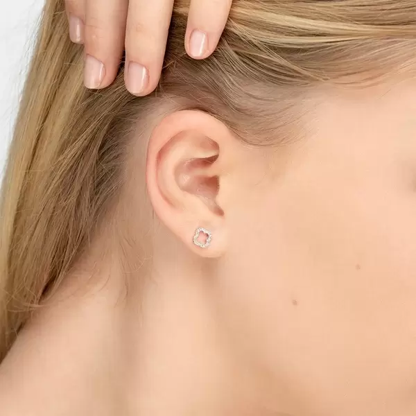 Leaf Jewelry Ohrstecker Clover mit Diamanten, 18 K Weissgold Neueste Mode
