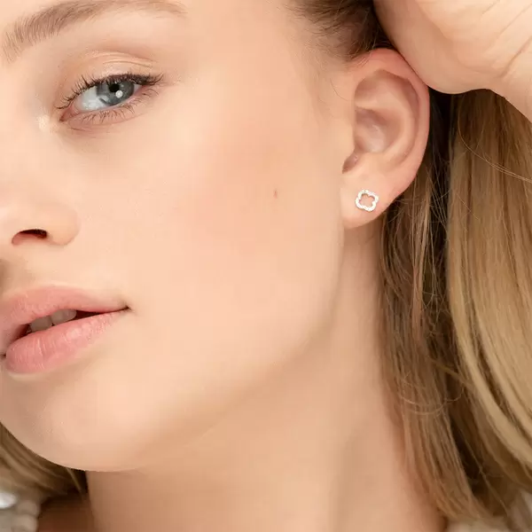 Leaf Jewelry Ohrstecker Clover mit Diamanten, 18 K Weissgold Neueste Mode