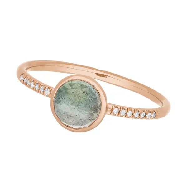 Leaf Jewelry Ring Labradorit mit Diamanten, 14K Rosegold Zeitlich begrenztes Angebot