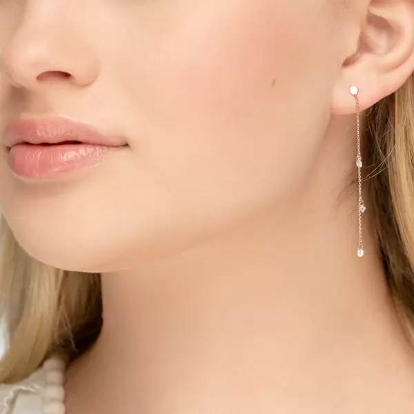 Leaf Jewelry Ohrringe Pure Chain mit Diamanten, 18 K Rosegold Räumungsverkauf
