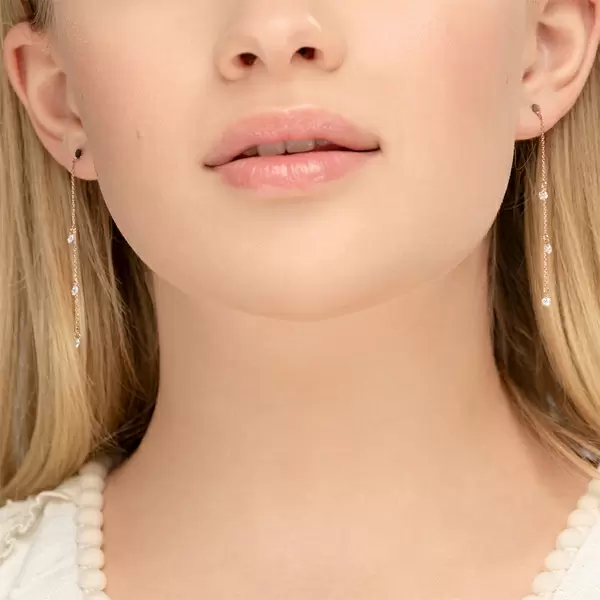 Leaf Jewelry Ohrringe Pure Chain mit Diamanten, 18 K Rosegold Räumungsverkauf