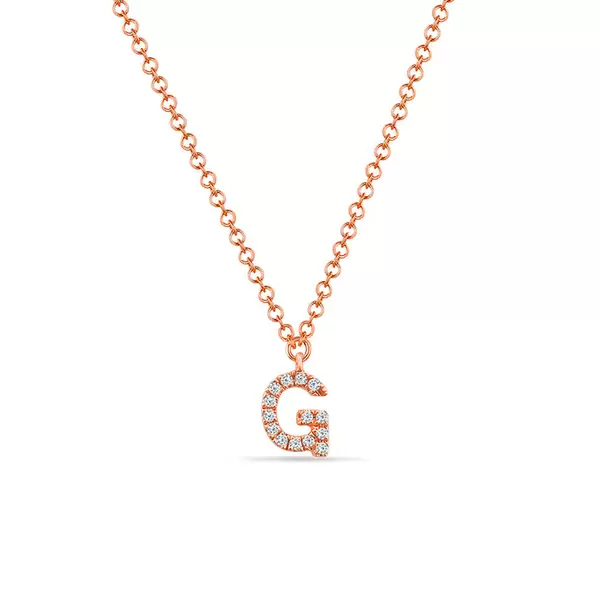 Leaf Jewelry Halskette Letter "G", 14 K Rosegold mit Diamanten Tägliche Deals