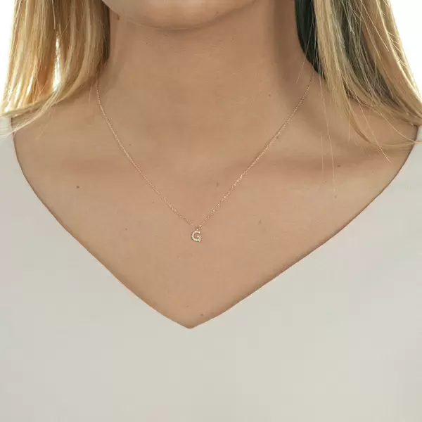 Leaf Jewelry Halskette Letter "G", 14 K Rosegold mit Diamanten Tägliche Deals