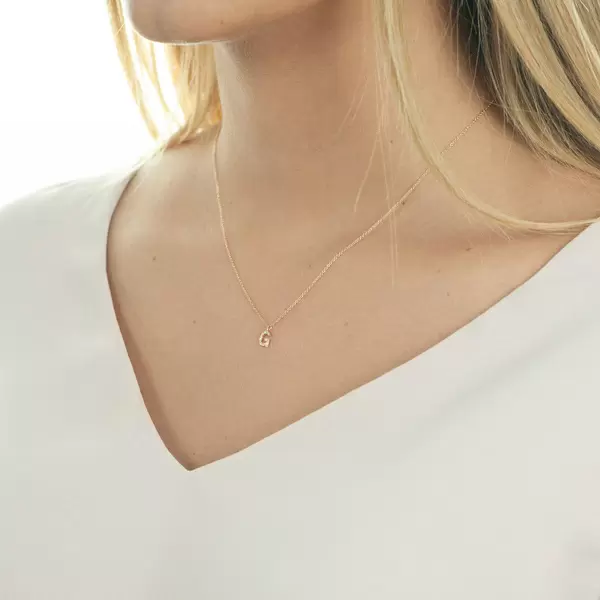 Leaf Jewelry Halskette Letter "G", 14 K Rosegold mit Diamanten Tägliche Deals