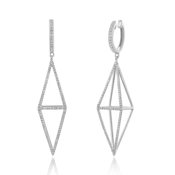 Leaf Jewelry Ohrringe Trapez mit Diamanten, 18 K Weißgold Kostenlose Rückgabe