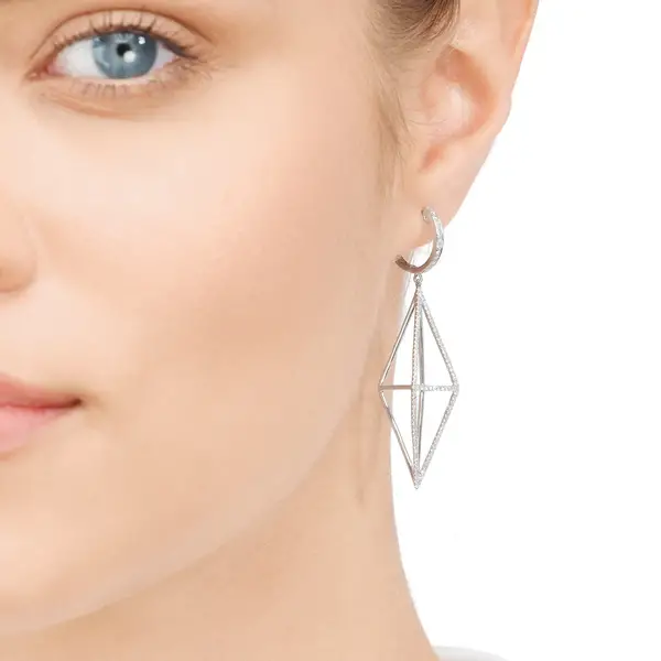 Leaf Jewelry Ohrringe Trapez mit Diamanten, 18 K Weißgold Kostenlose Rückgabe