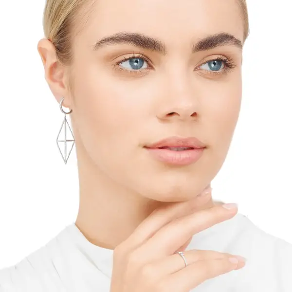 Leaf Jewelry Ohrringe Trapez mit Diamanten, 18 K Weißgold Kostenlose Rückgabe