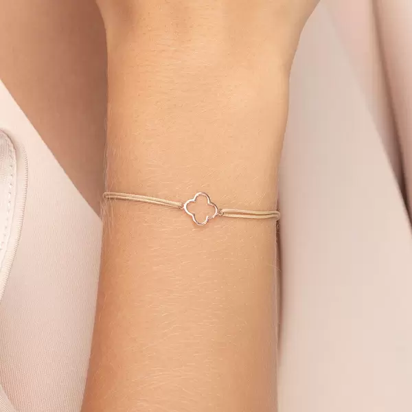 Leaf Jewelry Glücksbändchen GENTLE CLOVER, 14 K Rosegold, Beige Letzte 2 Tage