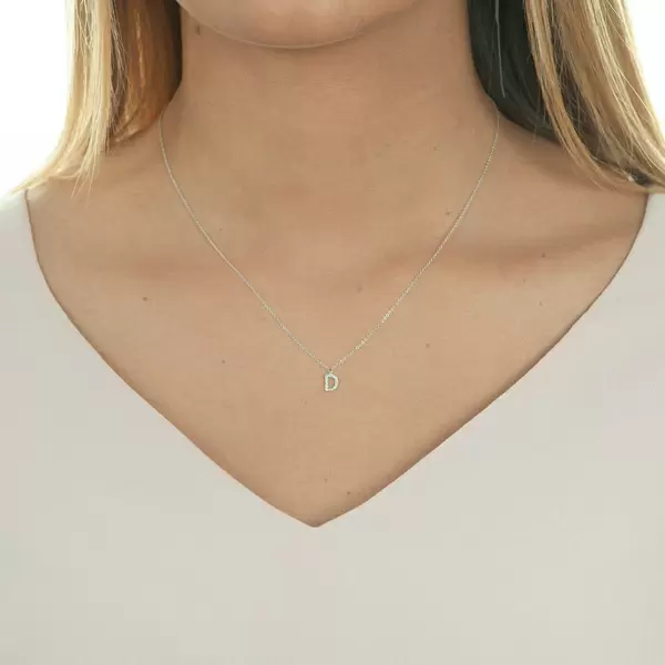 Leaf Jewelry Halskette Letter "D", 14 K Weißgold mit Diamanten Zeitbegrenzte Promotion