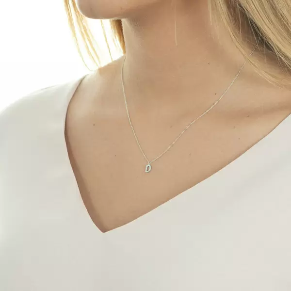 Leaf Jewelry Halskette Letter "D", 14 K Weißgold mit Diamanten Zeitbegrenzte Promotion