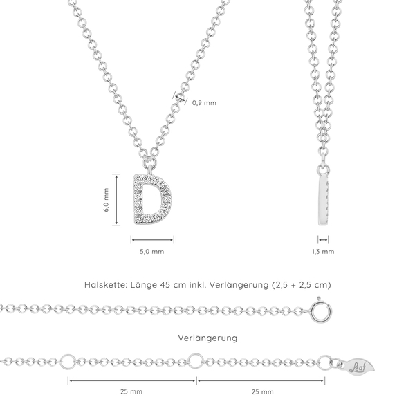 Leaf Jewelry Halskette Letter "D", 14 K Weißgold mit Diamanten Zeitbegrenzte Promotion