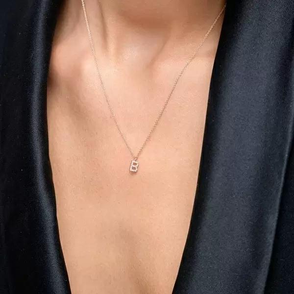 Leaf Jewelry Halskette Letter "B", 14 K Rosegold mit Diamanten Discount Store für neue Produkte