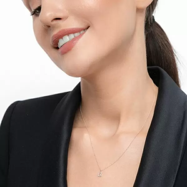 Leaf Jewelry Halskette Letter "B", 14 K Rosegold mit Diamanten Discount Store für neue Produkte