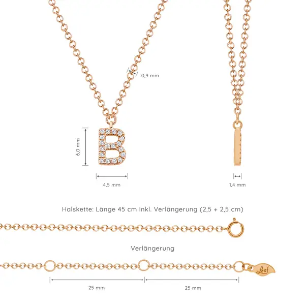 Leaf Jewelry Halskette Letter "B", 14 K Rosegold mit Diamanten Discount Store für neue Produkte