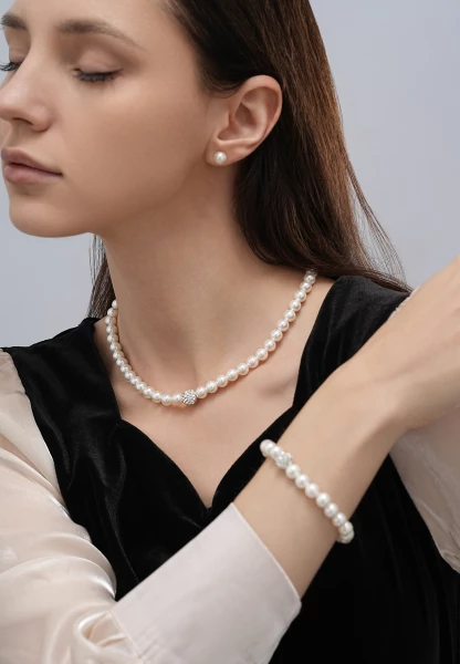 Leslii Armband Glitzer Perlen-Armband Muschelkern-Perlen Strass-Kugel dehnbar Weiß Hotsell