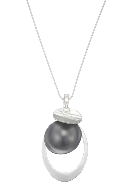Leslii Lange Halskette Matt Oval Silber Schwarz 50% Rabatt mit kostenlosem Versand