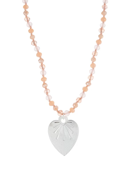 Leslii Lange Kette Herz Glasperlen Edelstahl Silber Beige Rabatte dieses Monats