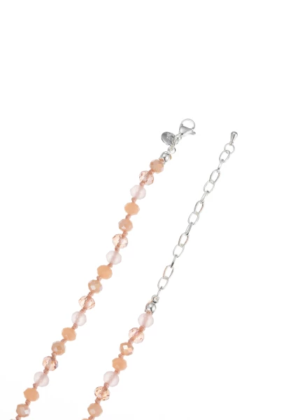 Leslii Lange Kette Herz Glasperlen Edelstahl Silber Beige Rabatte dieses Monats