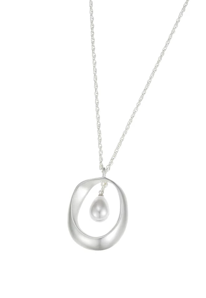 Leslii Lange Halskette Perlen Oval in Silber Begrenztes Angebot