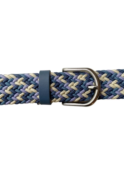 -50% SALE! Leslii Flechtgürtel Stretch mit Leder Applikation in Blau Creme Weihnachtsangebot