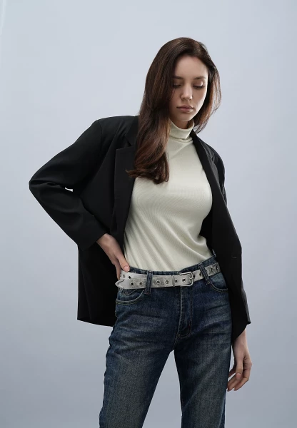 Leslii Gürtel mit Nieten Damen Ösen Kunst-Leder 2,8cm Breite in Silber Metallic Vatertagsangebot