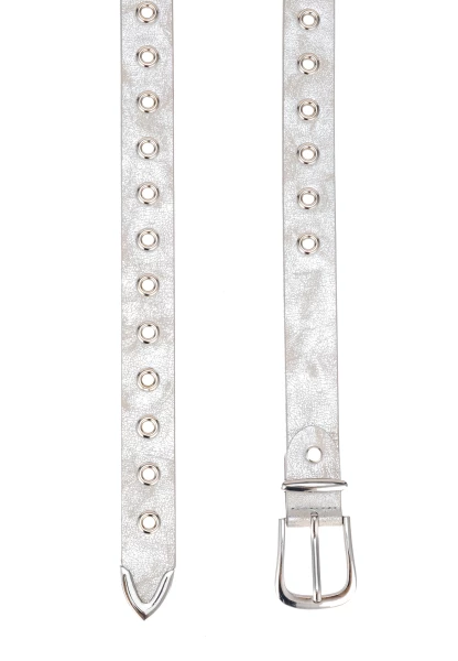 Leslii Gürtel mit Nieten Damen Ösen Kunst-Leder 2,8cm Breite in Silber Metallic Vatertagsangebot